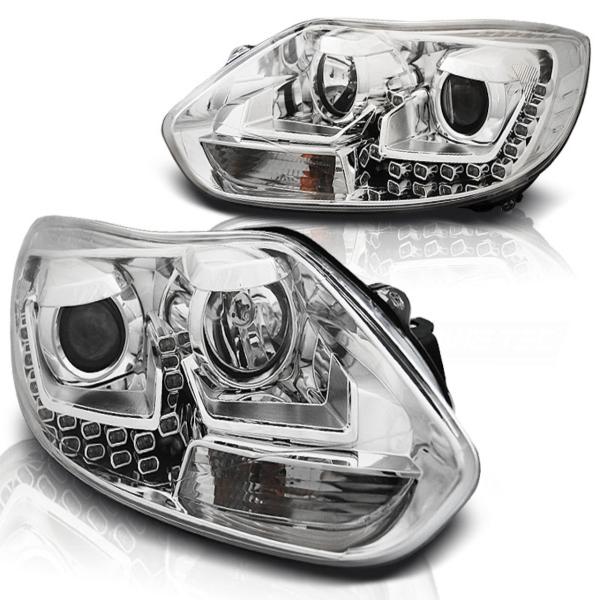 Scheinwerfer LED Tagfahrlicht Optik passend für Ford Focus 3 Bj. 11-14 Chrom