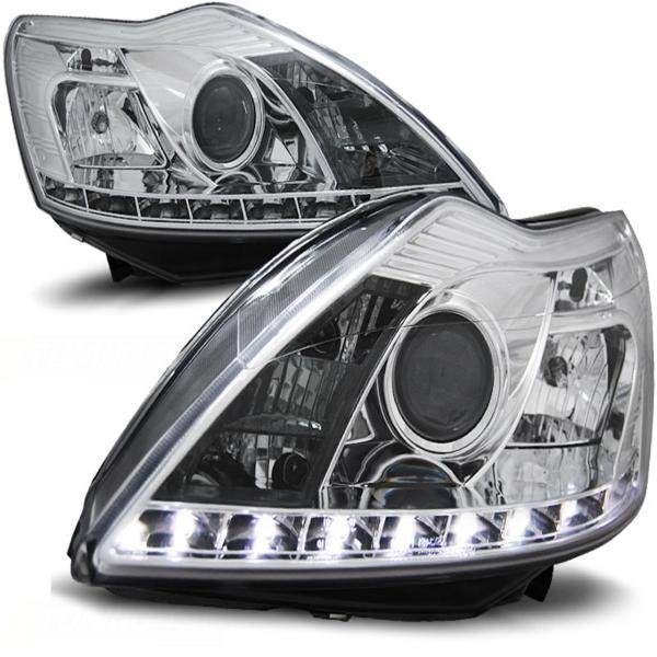 Scheinwerfer LED Tagfahrlicht Optik passend für Ford Focus MK2 Facelift Bj. 08-10 Chrom