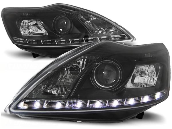 Scheinwerfer LED Tagfahrlicht Optik passend für Ford Focus MK2 Facelift 08-10 Schwarz