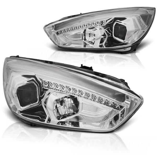 Scheinwerfer DRL LED Tagfahrlicht passend für Ford Focus 3 15-18 Chrom + dynamische Blinker