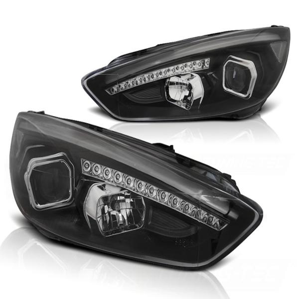 Scheinwerfer DRL LED Tagfahrlicht passend für Ford Focus 3 15-18 Schwarz + dynamische Blinker