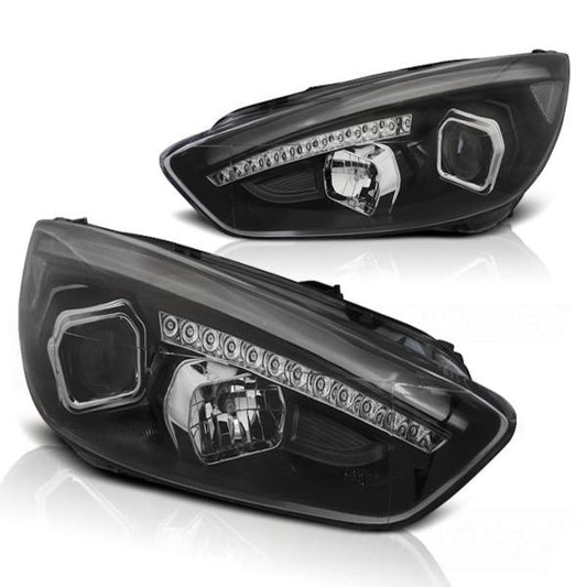 Scheinwerfer DRL LED Tagfahrlicht passend für Ford Focus 3 15-18 Schwarz + dynamische Blinker