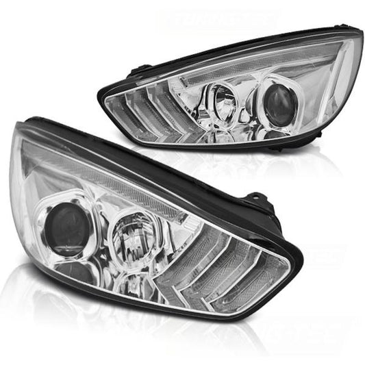 Scheinwerfer DRL LED Tagfahrlicht passend für Ford Focus 3 15-18 Chrom mit dynamische Blinker