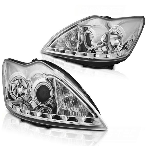 Scheinwerfer CCFL Angel Eyes passend für Ford Focus 2 Facelift Bj. 08-10 Chrom
