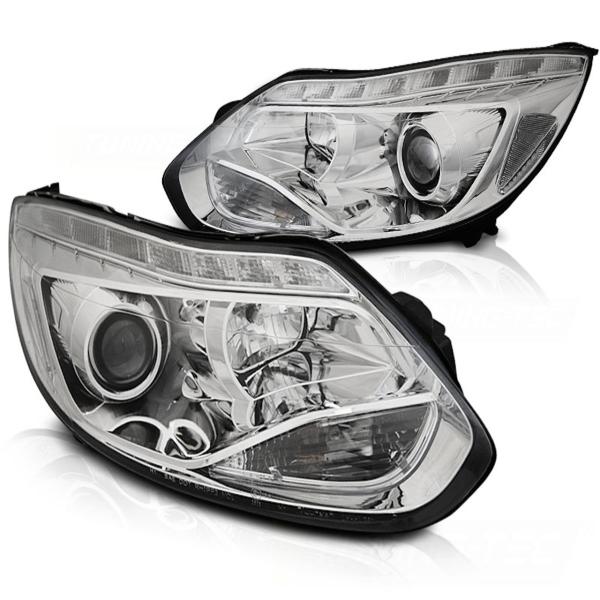 Scheinwerfer LED Tagfahrlicht Optik passend für Ford Focus 3 Bj. 11-14 Chrom