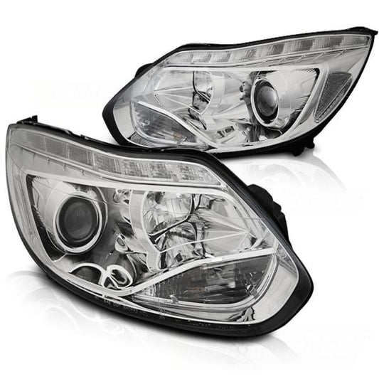 Scheinwerfer LED Tagfahrlicht Optik passend für Ford Focus 3 Bj. 11-14 Chrom
