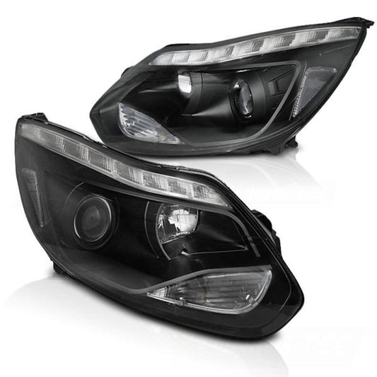 Scheinwerfer LED Tagfahrlicht Optik passend für Ford Focus 3 Bj. 11-14 Schwarz