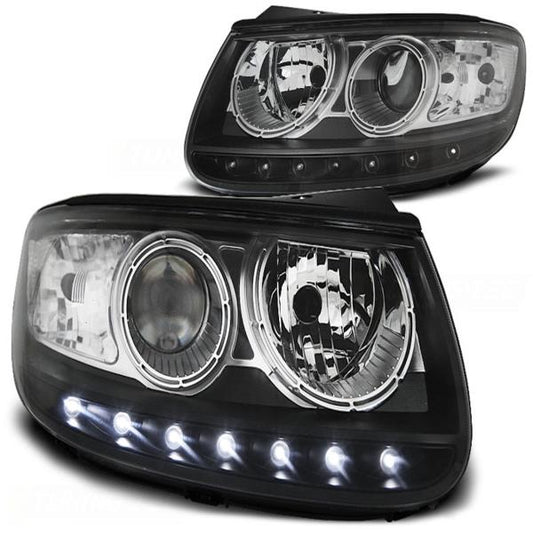 Scheinwerfer LED Tagfahrlicht Optik passend für Hyundai Santa Fe 2 Bj. 06-12 Schwarz
