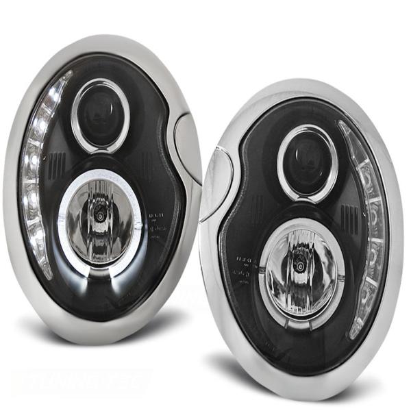 Scheinwerfer LED Tagfahrlicht Optik passend für Mini R50 R52 R53 Bj. 01-06 Schwarz