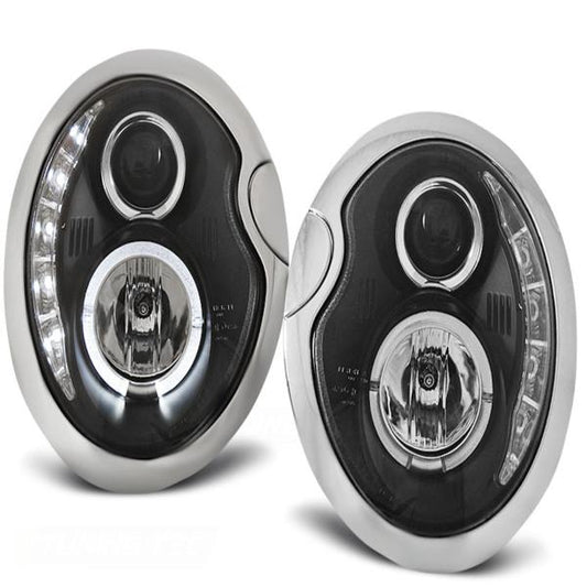 Scheinwerfer LED Tagfahrlicht Optik passend für Mini R50 R52 R53 Bj. 01-06 Schwarz