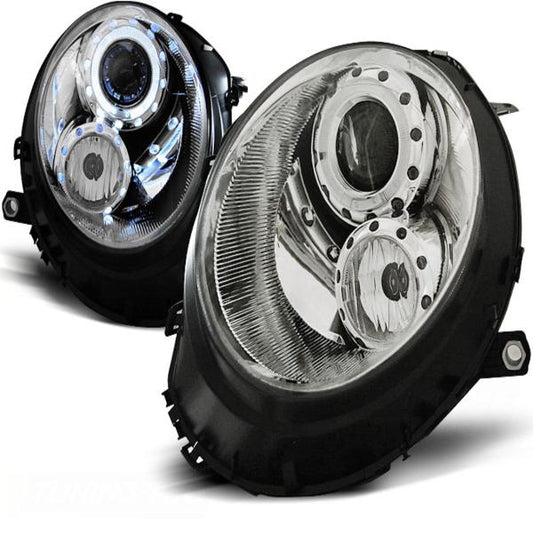Scheinwerfer Angel Eyes passend für Mini One Cooper Bj. 06-14 Chrom