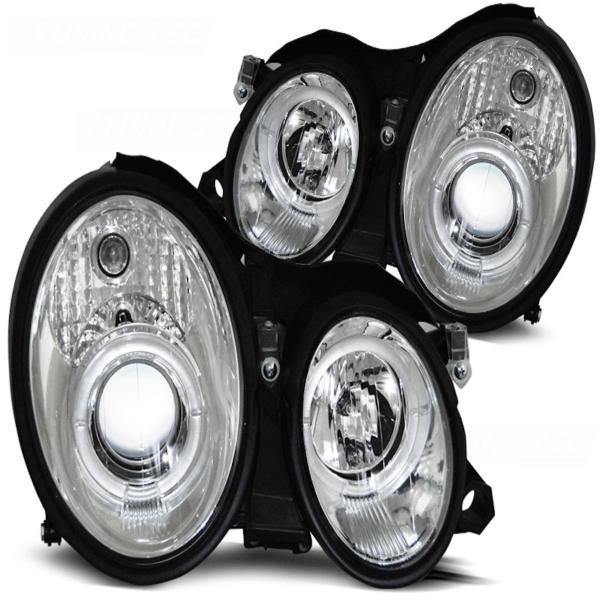 LED Angel Eyes Scheinwerfer passend für Mercedes Benz CLK W208 97-02 chrom