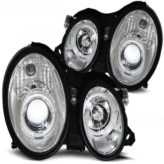 LED Angel Eyes Scheinwerfer passend für Mercedes Benz CLK W208 97-02 chrom