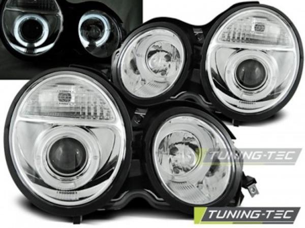 LED Angel Eyes Scheinwerfer passend für Mercedes Benz E-Klasse W210 95-99 chrom