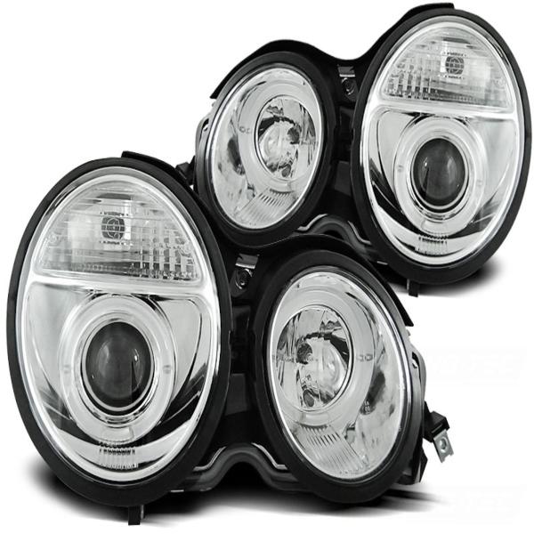 LED Angel Eyes Scheinwerfer passend für Mercedes Benz E-Klasse W210 95-99 chrom