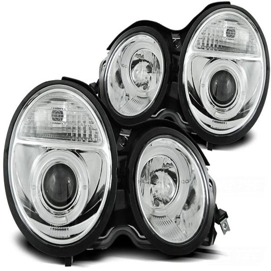 LED Angel Eyes Scheinwerfer passend für Mercedes Benz E-Klasse W210 95-99 chrom