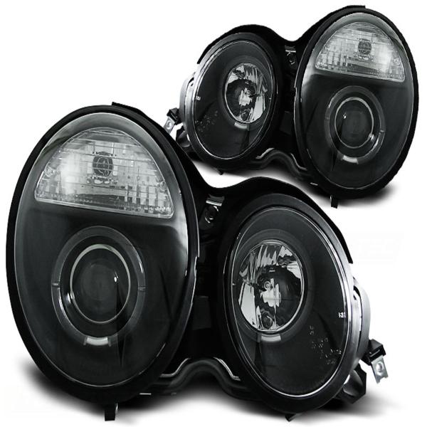 LED Angel Eyes Scheinwerfer passend für Mercedes Benz E-Klasse W210 95-99 schwarz