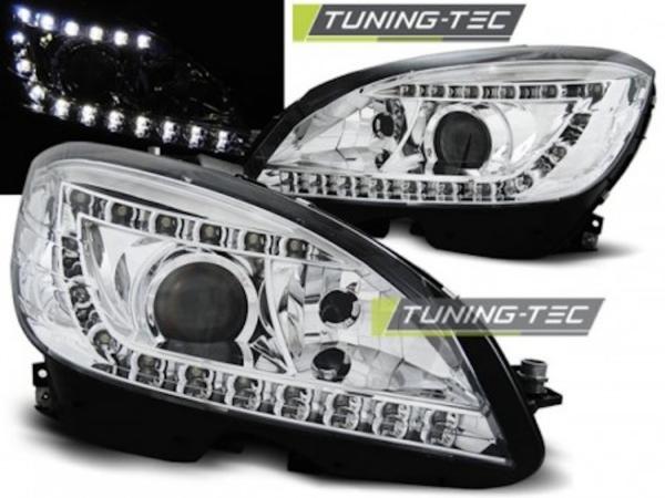 Xenon Scheinwerfer LED Tagfahrlicht Optik passend für Mercedes C-Klasse W204 07-10 Chrom