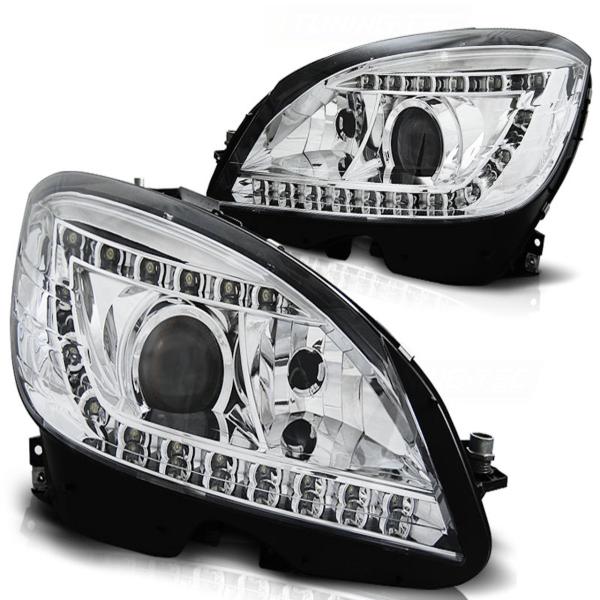 Xenon Scheinwerfer LED Tagfahrlicht Optik passend für Mercedes C-Klasse W204 07-10 Chrom