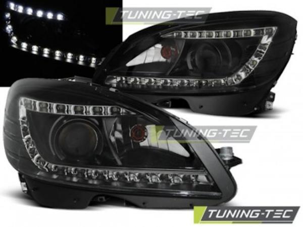 Scheinwerfer LED Tagfahrlicht Optik passend für Mercedes C-Klasse W204 Bj. 07-10 Schwarz