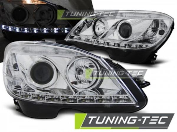 Scheinwerfer LED Tagfahrlicht Optik passend für Mercedes C-Klasse W204 Bj. 07-10 Chrom