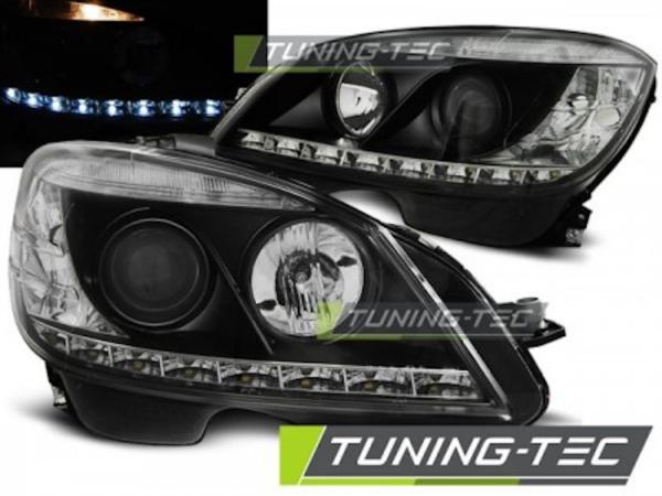 Scheinwerfer LED Tagfahrlicht Optik passend für Mercedes C-Klasse W204 Bj. 07-10 Schwarz