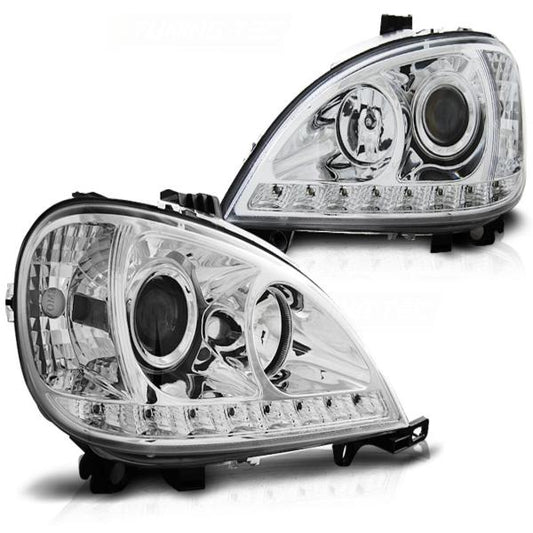 LED Tagfahrlicht Design Scheinwerfer passend für Mercedes Benz ML W163 98-01 chrom