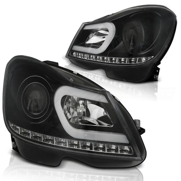 Scheinwerfer LED Tagfahrlicht Optik passend für Mercedes C-Klasse W204 Bj. 11-15 Schwarz