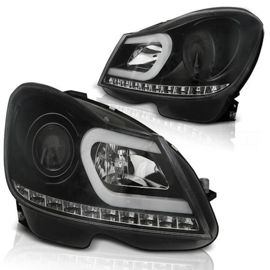 Scheinwerfer LED Tagfahrlicht Optik passend für Mercedes C-Klasse W204 Bj. 11-15 Schwarz