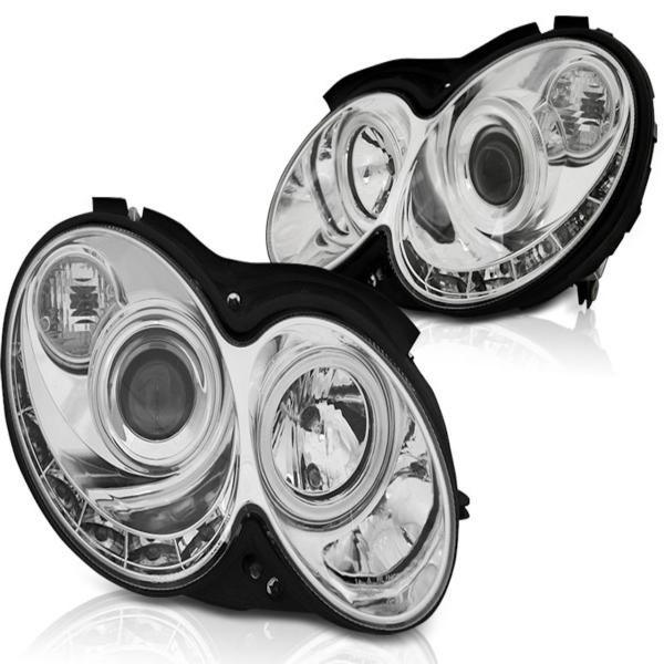 LED Tagfahrlicht Design Scheinwerfer passend für Mercedes Benz CLK W209 03-10 chrom