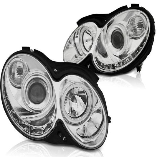 LED Tagfahrlicht Design Scheinwerfer passend für Mercedes Benz CLK W209 03-10 chrom