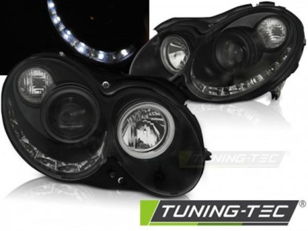 Scheinwerfer LED Tagfahrlicht Optik passend für Mercedes CLK W209 Bj. 03-10 Schwarz