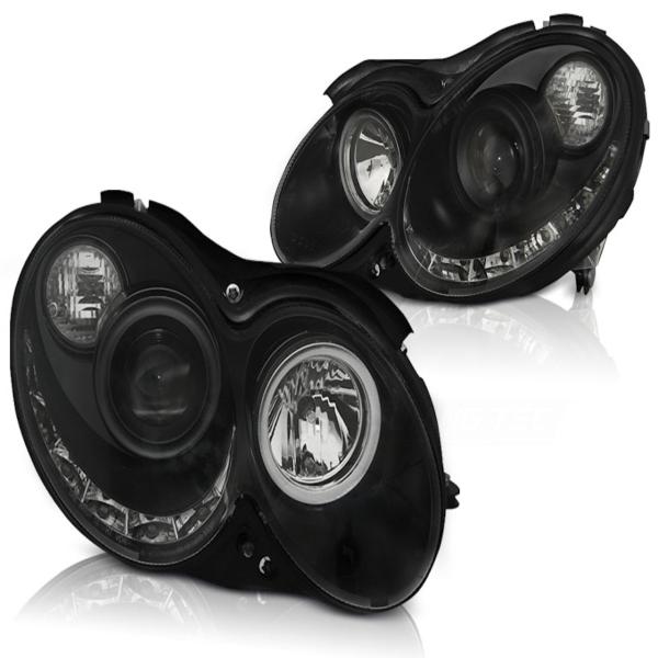 Scheinwerfer LED Tagfahrlicht Optik passend für Mercedes CLK W209 Bj. 03-10 Schwarz
