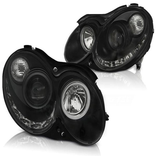Scheinwerfer LED Tagfahrlicht Optik passend für Mercedes CLK W209 Bj. 03-10 Schwarz