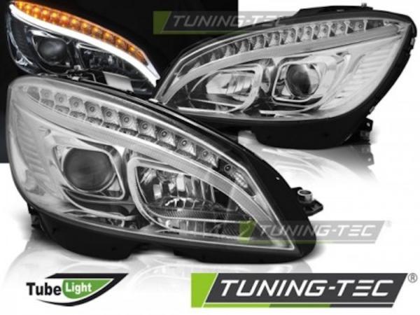 Scheinwerfer LED Tagfahrlicht Optik passend für Mercedes C-Klasse W204 07-10 Chrom LTI