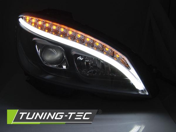 Scheinwerfer Tagfahrlicht Optik passend für Mercedes W204 Bj. 07-11 Schwarz LED Blinker