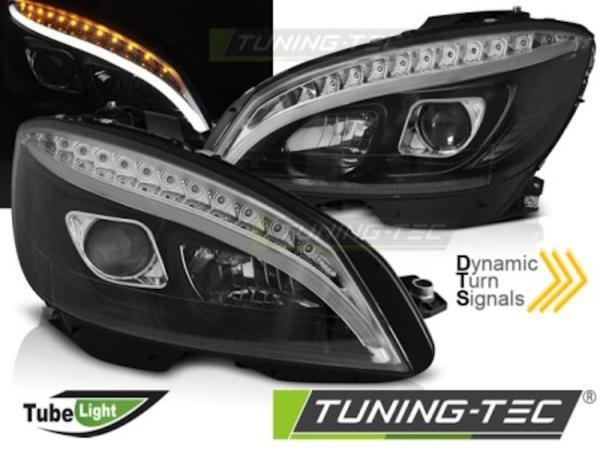 Scheinwerfer LED Tagfahrlicht Optik passend für Mercedes C-Klasse W204 07-10 Schwarz LTI