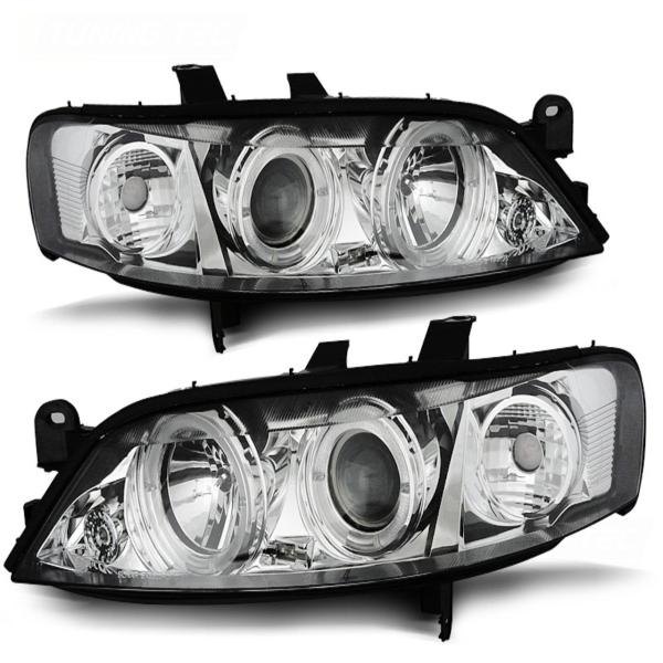 Scheinwerfer Angel Eyes passend für Opel Vectra B Facelift Bj. 99-02 Chrom