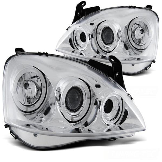 Scheinwerfer Angel Eyes passend für Opel Corsa C Bj. 00-06 Chrom