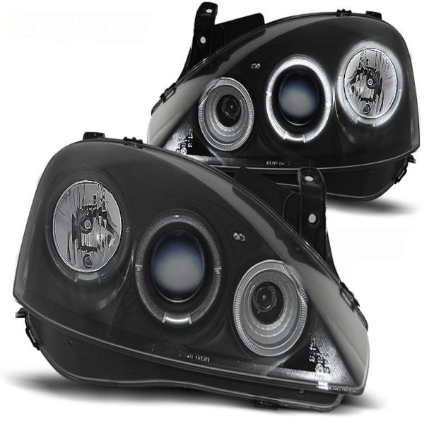 Scheinwerfer Angel Eyes passend für Opel Corsa C Bj. 00-06 Schwarz