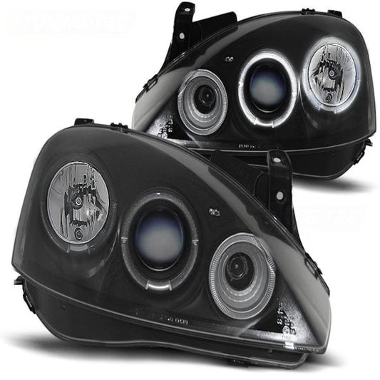 Scheinwerfer Angel Eyes passend für Opel Corsa C Bj. 00-06 Schwarz