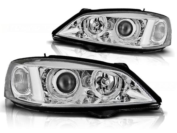 Scheinwerfer Angel Eyes passend für Opel Astra G Bj. 98-05 Chrom