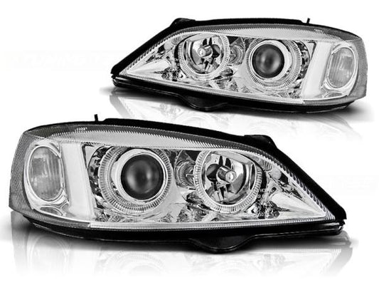 Scheinwerfer Angel Eyes passend für Opel Astra G Bj. 98-05 Chrom