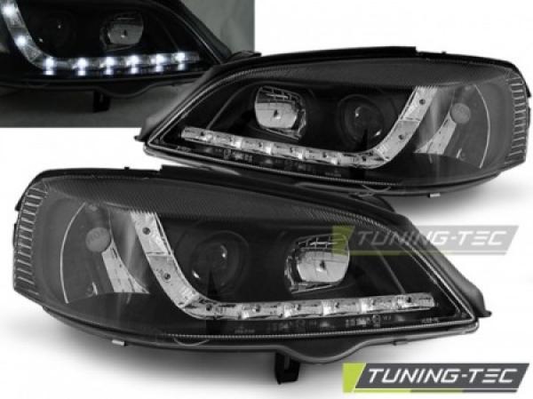 LED Tagfahrlicht Design Scheinwerfer passend für Opel Astra G 98-04 schwarz