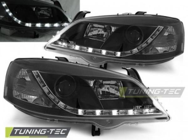Scheinwerfer LED Tagfahrlicht Optik passend für Opel Astra G Bj. 98-05 Schwarz