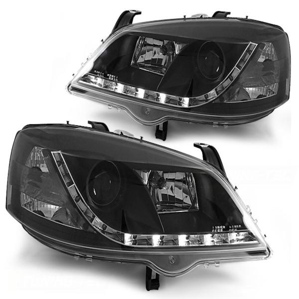 Scheinwerfer LED Tagfahrlicht Optik passend für Opel Astra G Bj. 98-05 Schwarz