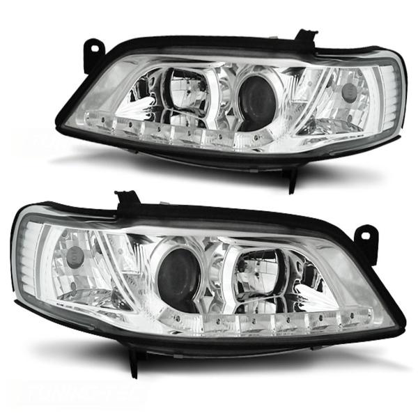 LED Tagfahrlicht Design Scheinwerfer passend für Opel Vectra B Facelift 99-02 chrom