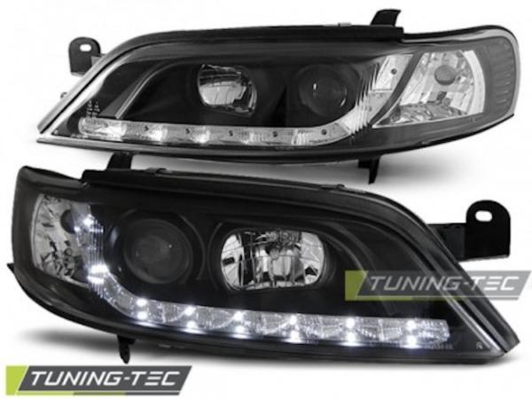 Scheinwerfer LED Tagfahrlicht Optik passend für Opel Vectra B Facelift Bj. 99-02 Schwarz