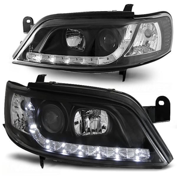 Scheinwerfer LED Tagfahrlicht Optik passend für Opel Vectra B Facelift Bj. 99-02 Schwarz