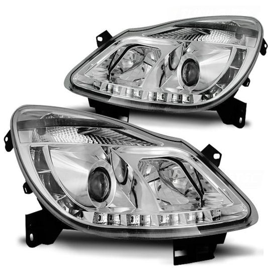 Scheinwerfer LED Tagfahrlicht Optik passend für Opel Corsa D Bj. 06-11 Chrom